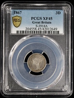 1867 Victoria England Great Britain Silver Maundy 3 Pence 3D PCGS XF45 S-3914 A - Image 1 of 4