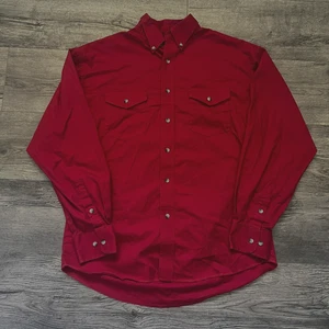 Wrangler Painted Desert Button Shirt Mens Large Solid Red Long Sleeve Cotton - Picture 1 of 10
