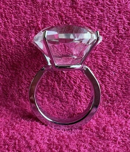 Lovely Silvertone Novelty Solitaire Faux Diamond Ring 3"h PAPERWEIGHT DECOR - Picture 1 of 16