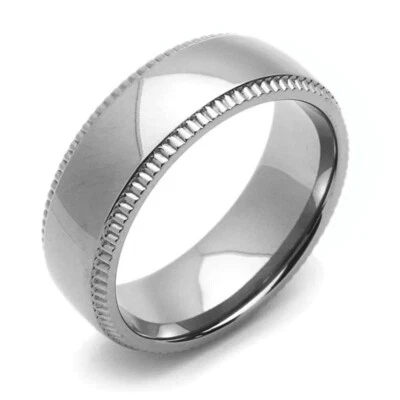 Men's 7mm Titanium Ring Dark Color Milgrain Edges Classic Domed Band / Gift box - Image 1 of 3