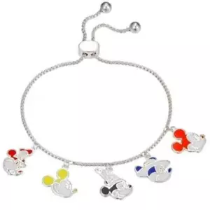 DISNEY MICKEY MOUSE 90 YEARS COLORFUL SILVER PLATED CHARMS BRACELET🎁FUN GIFT! - Picture 1 of 1