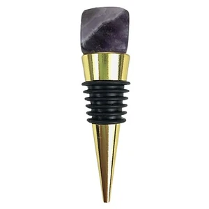 Amethyst Square Cut Crystal Stone gold metal plated wine bottle stopper - Picture 1 of 5