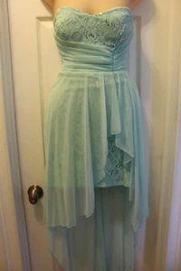 Women Mint Green High Low Strapless Sequins w/ Lace Prom Party Cocktail Dress 1 - Picture 1 of 4