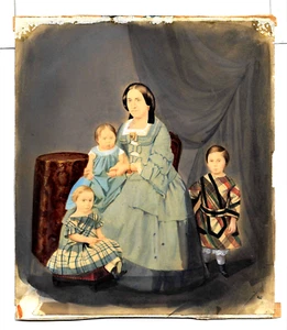 American (British?) School "Family Group Portrait", Watercolor, 1840s Tartans - Picture 1 of 3