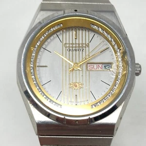 Vtg Citizen CQ Watch Men 35mm Silver Gold Tone Day Date 2100-943325SMK New Batt - Picture 1 of 20