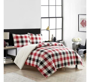Mainstay Reverse To Sherpa comforter set King Size 3 Pieces Red Plaid