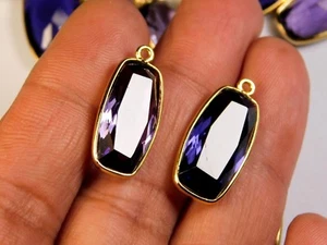 Faceted Cushion Hydro Amethyst Qtz Gold Plated Bezel Connectors Jewelry Supplies - Picture 1 of 6