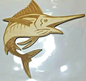 Wooden Marlin Swordfish Engraved Wall Art 8x6 | Ocean, Nautical, & Beach Decor - Picture 1 of 6