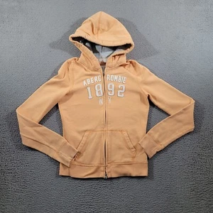 Abercrombie Hoodie Girls Extra Large Orange Full Zip Pullover Sweater Thrashed - Picture 1 of 13
