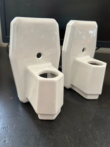 PAIR 2 ART DECO WHITE PORCELAIN BATHROOM WALL SCONCE LIGHT FIXTURES TO RESTORE Cover