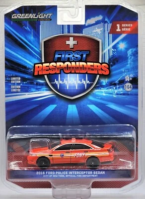 GREENLIGHT FIRST RESPONDERS '16 FORD POLICE INTERCEPTOR SEDAN FIRE DEPT NEW YORK - Image 1 of 2