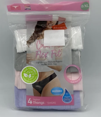 Hanes Ultimate Comfort Flex Fit Thong Panty Size 8/XL 4-Pair 46CFF4 Purple Pink - Image 1 of 4