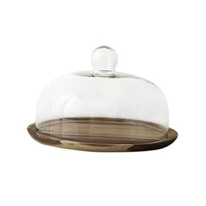 Cake Stand with Glass Dome, 2-in-1 Acacia Wood Cheese Cupcake Wood-7.8in - Picture 1 of 8
