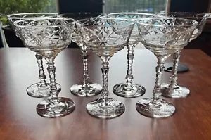 Stunning Set Of 7 Libbey Rock Sharpe Clear Champagne Sherbet Glasses 1920s - Picture 1 of 7