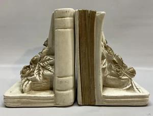 Universal Statuary Mid Century Chalkware Bookends Set Floral Flowers - Picture 1 of 9
