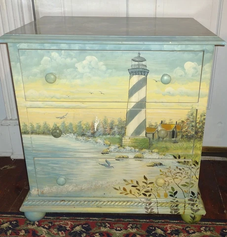 Hand Painted Lighthouse Cottage Nightstand End Table Stand Cover