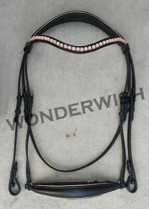 Rose Gold Piping - Drop Noseband Horse Bridle - Rose Gold Browband In 4 Sizes - Picture 1 of 5