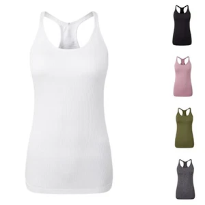 Racer Back Vest Women Ladies Sports Seamless Ribbed Tank Top With Secret Support - Picture 1 of 14