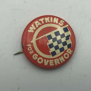 John Watkins Pinback Indiana Governor Campaign Button Pin Checkered Flag Vintage - Picture 1 of 11