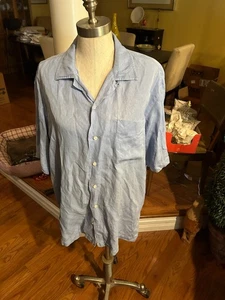 Polo Ralph Lauren Silk Shirt Mens Lg/XL Blue Camp Short Sleeve Relaxed buttonup - Picture 1 of 7