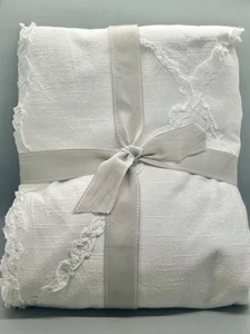 Tenda applique con volant casual Pottery Barn, oscurante, bianco 44”x 84” lino boho - Foto 1 di 9