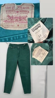 VTG 80s LEVI'S Women's High Waist Tapered Green Size 13 Jeans 17512-0842 Red Tag - Image 1 of 4