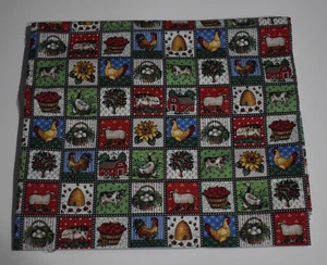 vintage JOAN KESSLER country squares farm fabric CONCORD usa 37" x 45" - Picture 1 of 3