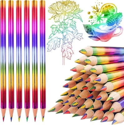 BOHORAY 42Pcs Rainbow Pencils, 4 In 1 Coloured Pencils For Party Bags, Multicoloured All