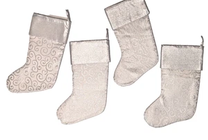 Silver Scroll Design Metallic Silver Lame Cuff Christmas Stocking Set of 4 - Picture 1 of 6