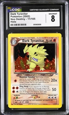 CGC 8 Dark Tyranitar Neo Destiny 11/105 Holo SWIRL Pokemon Card NM/MINT psa - Image 1 of 2