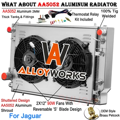 4 Row Radiator w/Shroud Fan Relay Fit 1976-1996 Jaguar XJS XJ12 5.3L 6.0L V12 AT Foto 1 de 4
