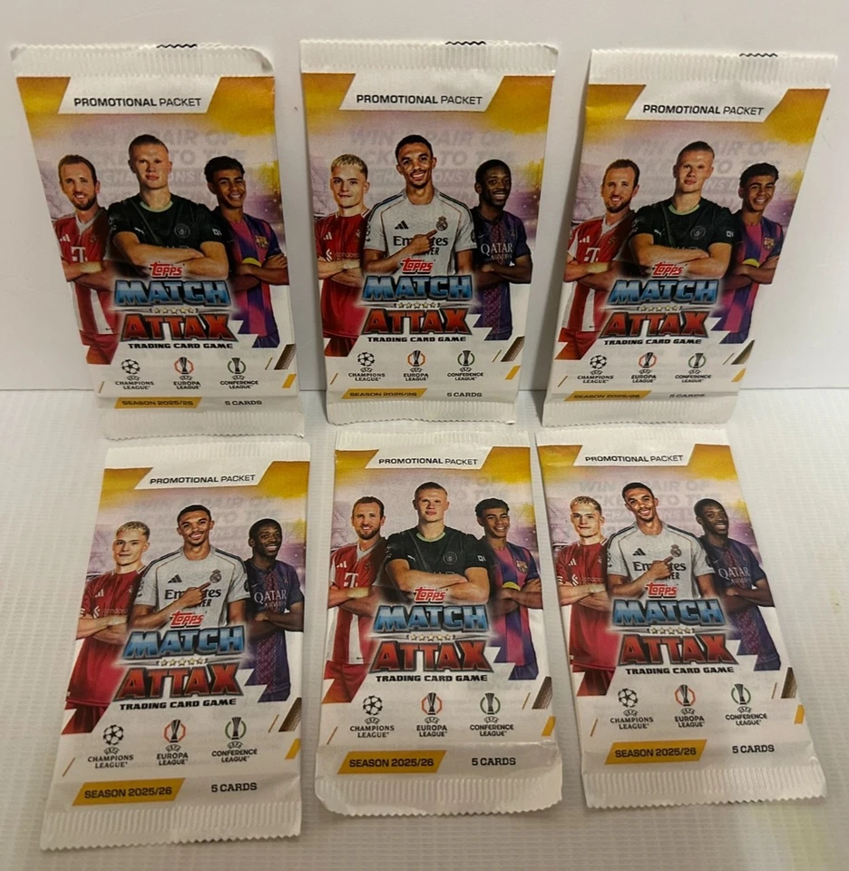 Topps Match Attax Champions/Europa/Conf League Season 2025/26 5-card pack x6 NIP