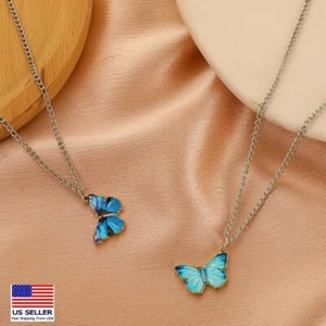 Collana catena donna moda blu sfumato ala allargata farfalla ciondolo 0546 - Foto 1 di 8