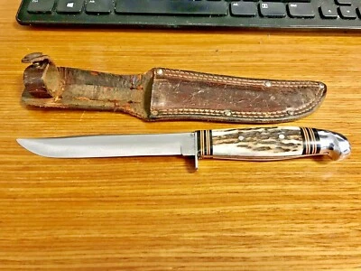 Cuchillo Western USA Boulder Co. Pájaro y Trucha Ciervo Genuino Años 50 Caza De Colección!! Foto 1 de 4