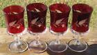 EAPG CLEAR with RUBY STAIN "DAKOTA" set of (4) FTD. GOBLETS w/"ETCHED LEAF"