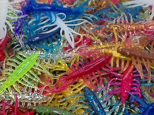 100 2" Lot Assorted Colors LG BUG Soft Plastic Fishing Lure Hellgrammite Crappie - Picture 1 of 5