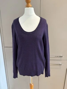 🍄 JAEGER 🍄 100% Cashmere Jumper Size M Purple Scoop Neck Knit Pullover - Picture 1 of 10