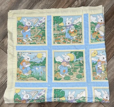 Baby Blanket Quilt BEATRIX POTTER Fishing—Farming Handmade 44”X45” - Image 1 of 3
