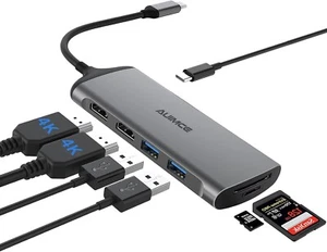 Dual HDMI Docking Station Dual Monitor Universal USB C Dock Triple Display 7in1 - Picture 1 of 8