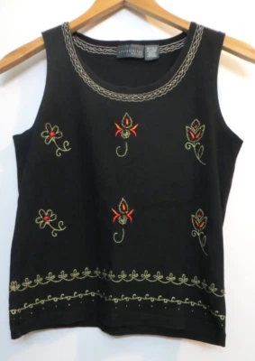 Relativity Tank Top Blouse Womens Petite Medium Black Colorful Embroidery Beaded - Image 1 of 4