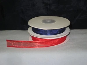 2 - 5/8" ORGANZA W/SATIN EDGED RIBBONS - NAVY BLUE/RED - 1 YARD @ - Picture 1 of 1