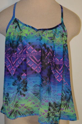 Blusa Top Para Mujer Arizona Azul Tropical Palma Geo Transparente Sin Mangas Jrs. XS, M Foto 1 de 3