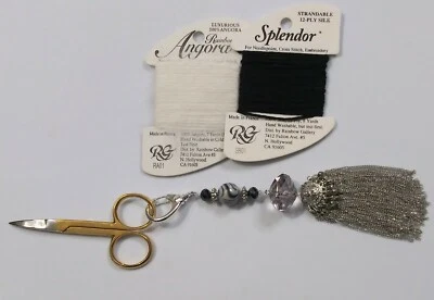 Smoke Gray Black w/ Chain Tassel Fob & Vintage Gold Plated Embroidery Scissors - Image 1 of 3