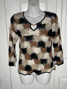 Vintage Marisa Christina Open Crochet Beaded Keyhole 3/4 Sleeve Sweater Size M - Picture 1 of 8