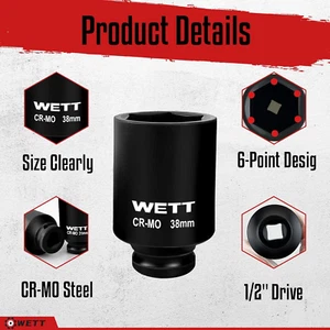 1/2" Drive Deep Large Impact Socket Set, 9-Piece Spindle Axle Nut Metric 6 Po... - Picture 1 of 12