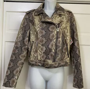 NWT, BAR III Snake Print Women's Buckled Faux Leather Lined Moto Jacket Small - Picture 1 of 9