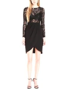 AIDAN MATTOX Long Sleeve Lace Crepe Cocktail Dress, size 2. NEW With Tags - Picture 1 of 1