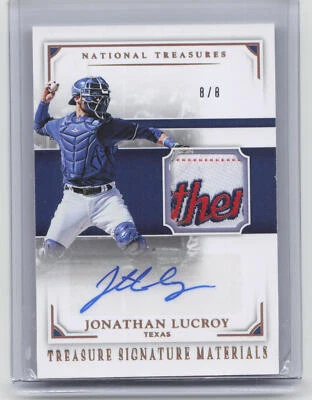 2017 Panini National Treasures #TSM-JL Jonathan Lucroy Laundry Tag Auto #/8 - Image 1 of 2