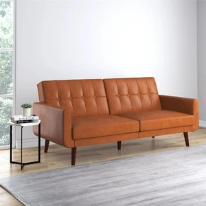 Better Homes & Gardens Nola Modern Futon, Camel Faux Leather - Picture 1 of 2