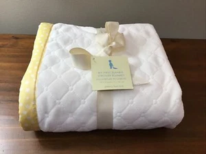 Pottery Barn Kids My First Blankie Stroller Blanket Yellow Satin Trim Sherpa - Picture 1 of 7